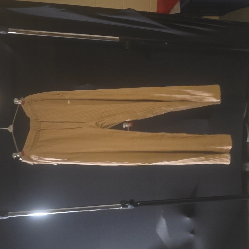 TAN NIKE RIBBED WIDE LEGGED LOUNGE PANTS-SIZE: MEDIUM